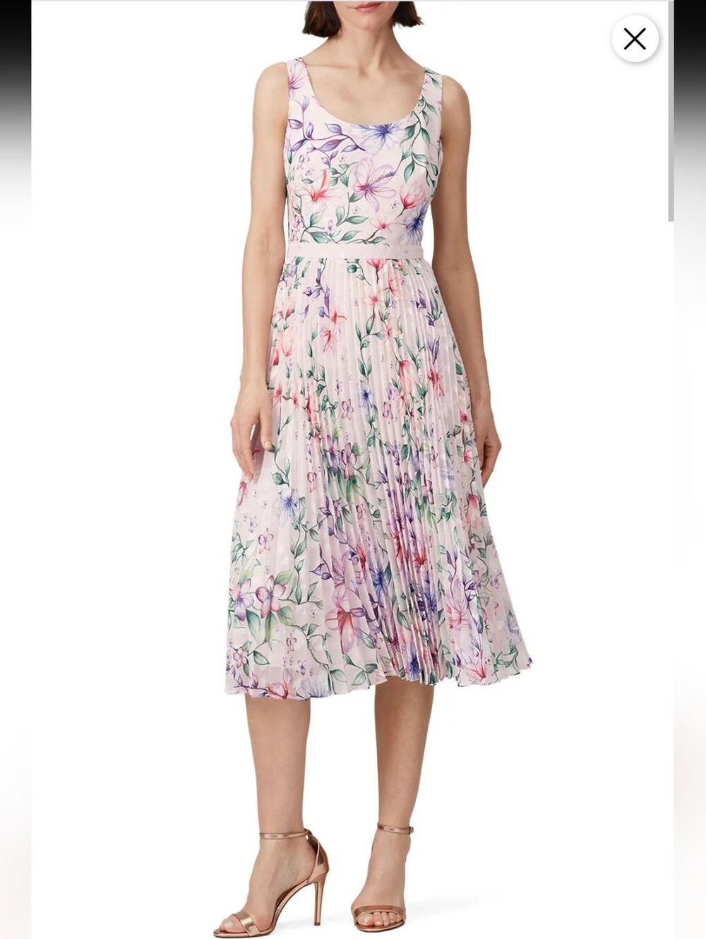 Marchesa Notte Blush Pink Pleated Floral Midi Dress Size 0